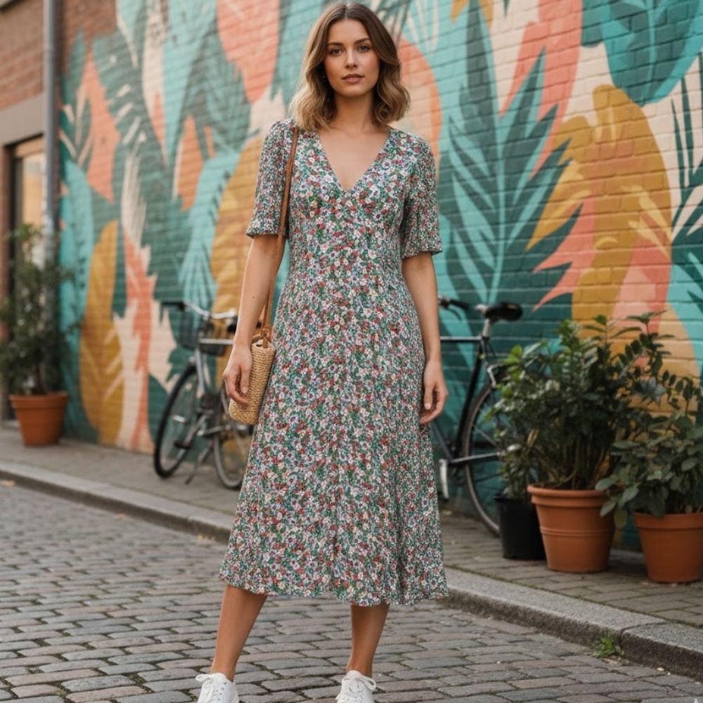 Gallery Floral Printed Midi Dress Size L
